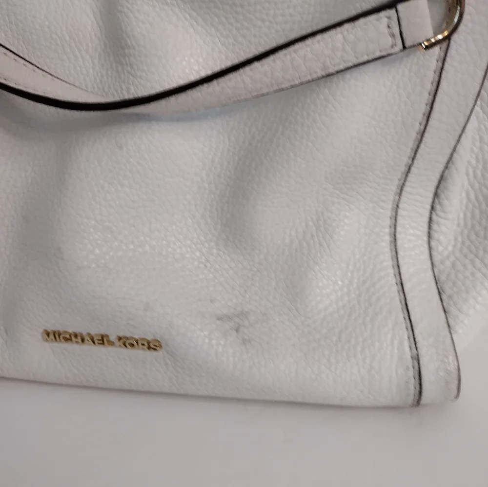 Michael Kors Newbury Leather Shoulder Bag Gold Chain Handles Off White - Picture 6 of 10